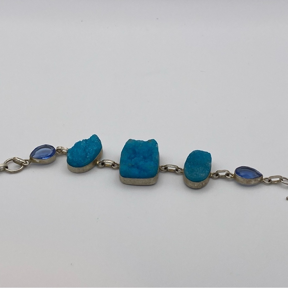 Large turquoise blue druzy bracelet set in 925 Sterling silver. - Picture 2 of 8